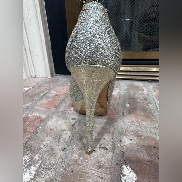 Jimmy Choo Glitter Platform Heels Size 38 EU /8 US Gold Silver Sparkle Stilettos - Picture 16 of 16